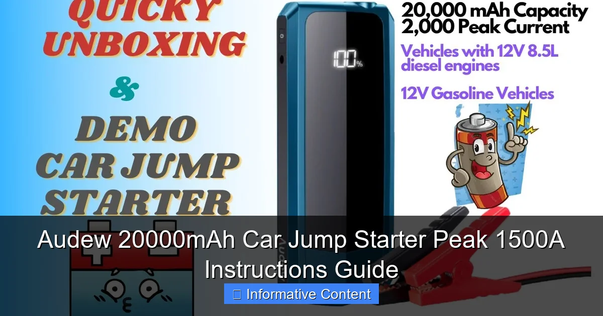 Audew 20000mAh Car Jump Starter Peak 1500A Instructions Guide