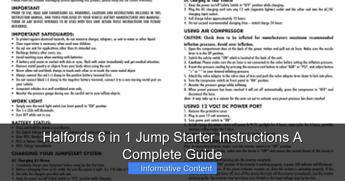 Halfords 6 in 1 Jump Starter Instructions A Complete Guide