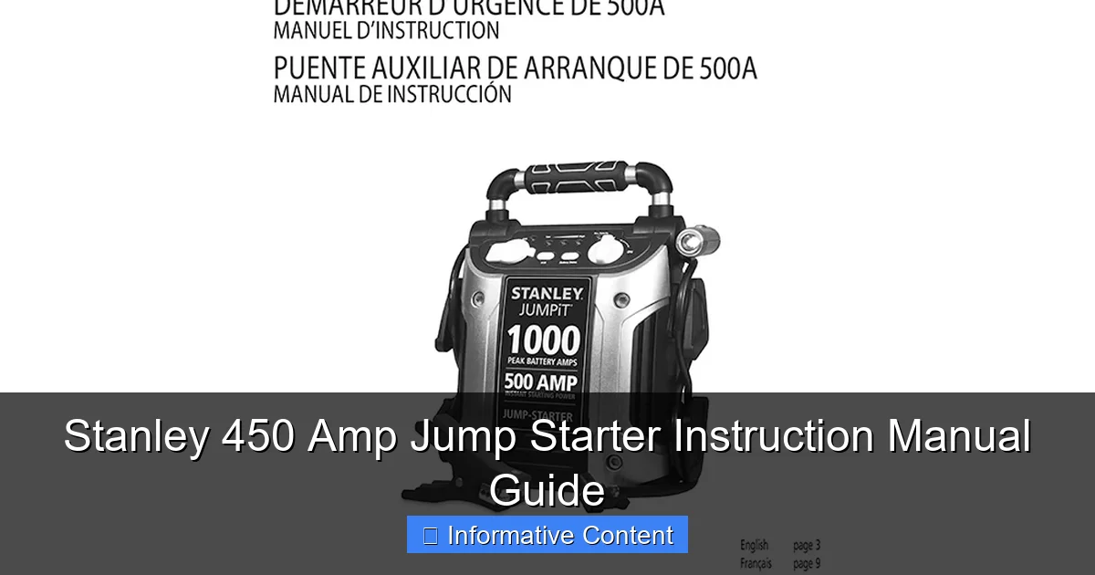 Stanley 450 Amp Jump Starter Instruction Manual Guide