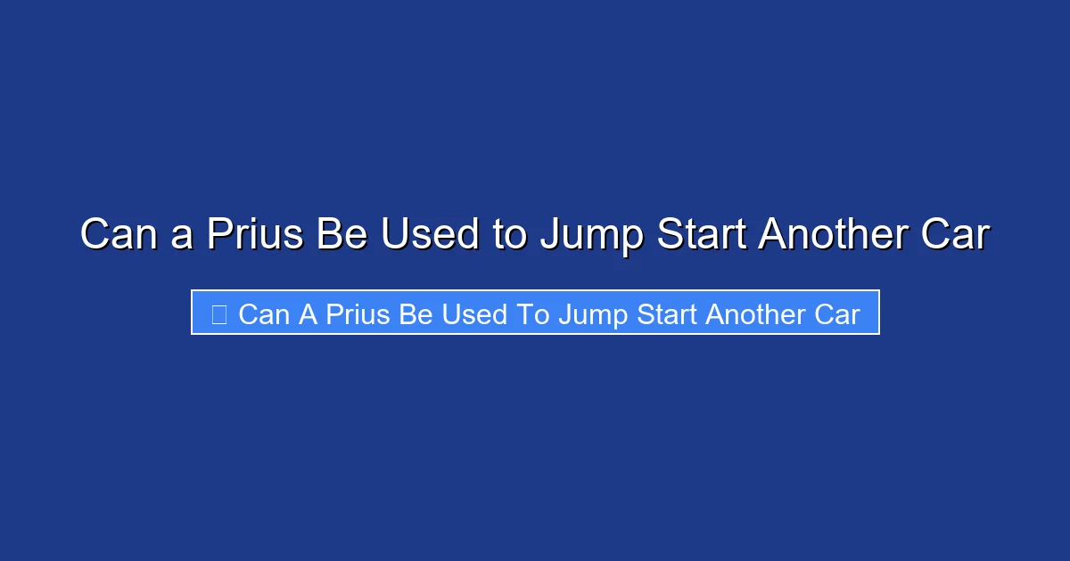 Can a Prius Be Used to Jump Start Another Car