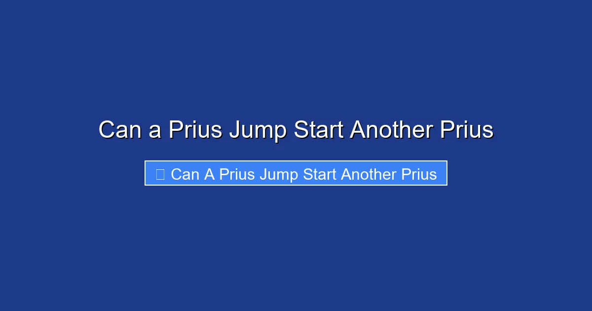 Can a Prius Jump Start Another Prius