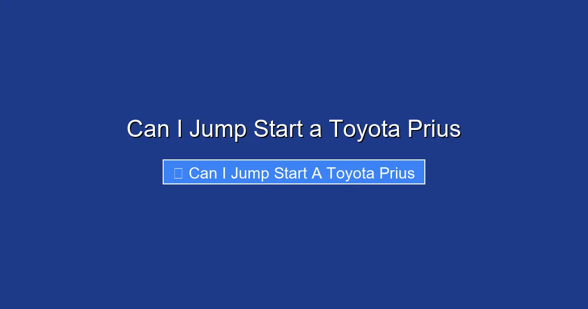 Can I Jump Start a Toyota Prius