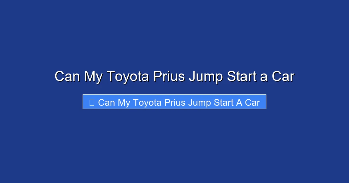 Can My Toyota Prius Jump Start a Car