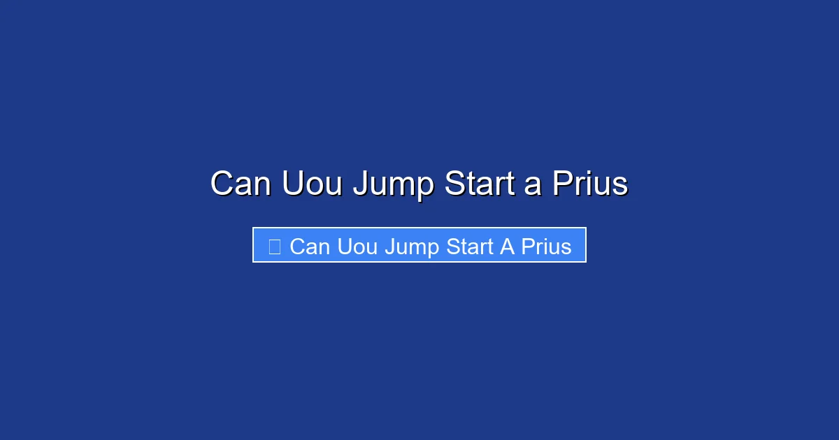 Can Uou Jump Start a Prius