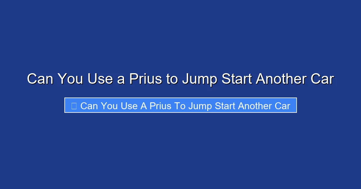 Can You Use a Prius to Jump Start Another Car